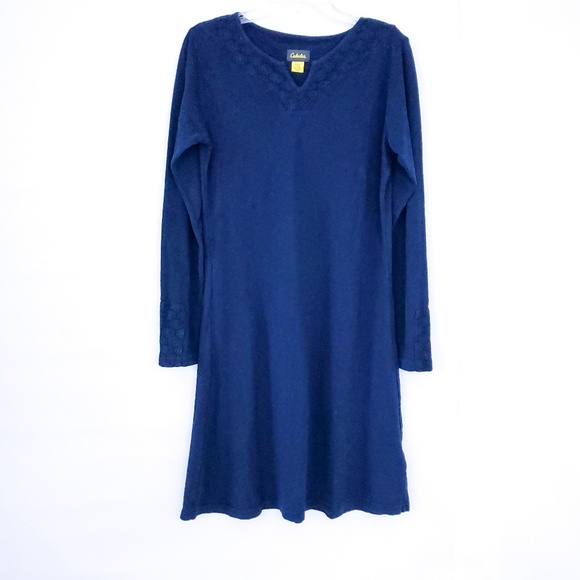 Cabelas Navy Blue Long Sleeve Cotton Dress Small - Picture 1 of 7
